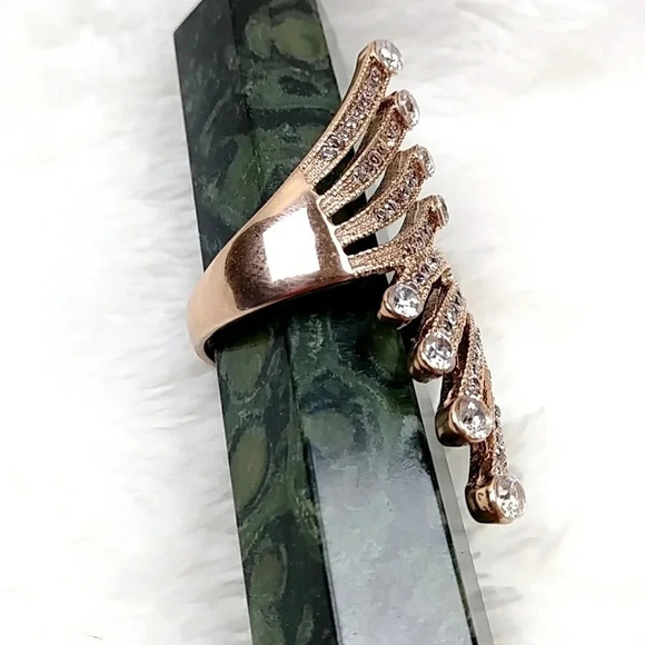 Cocktail Ring Rose Gold Tone Stainless Steel Statement Ring Hypoallergenic - Picture 7 of 10